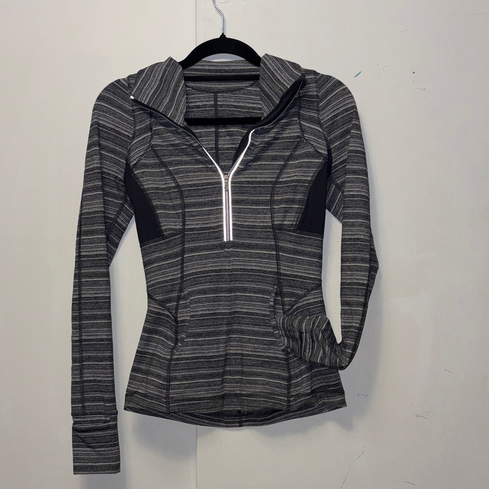lululemon athletica Striped Gray Zip-Up Hoodie